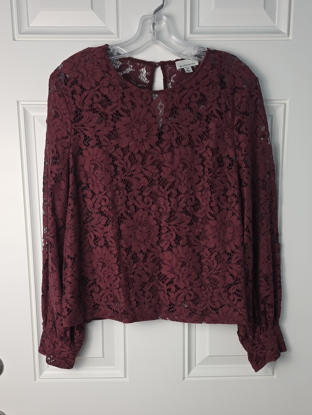 Allison Joy Burgundy Floral Lace Long Sleeve Blouse and Camisole.  Size Medium